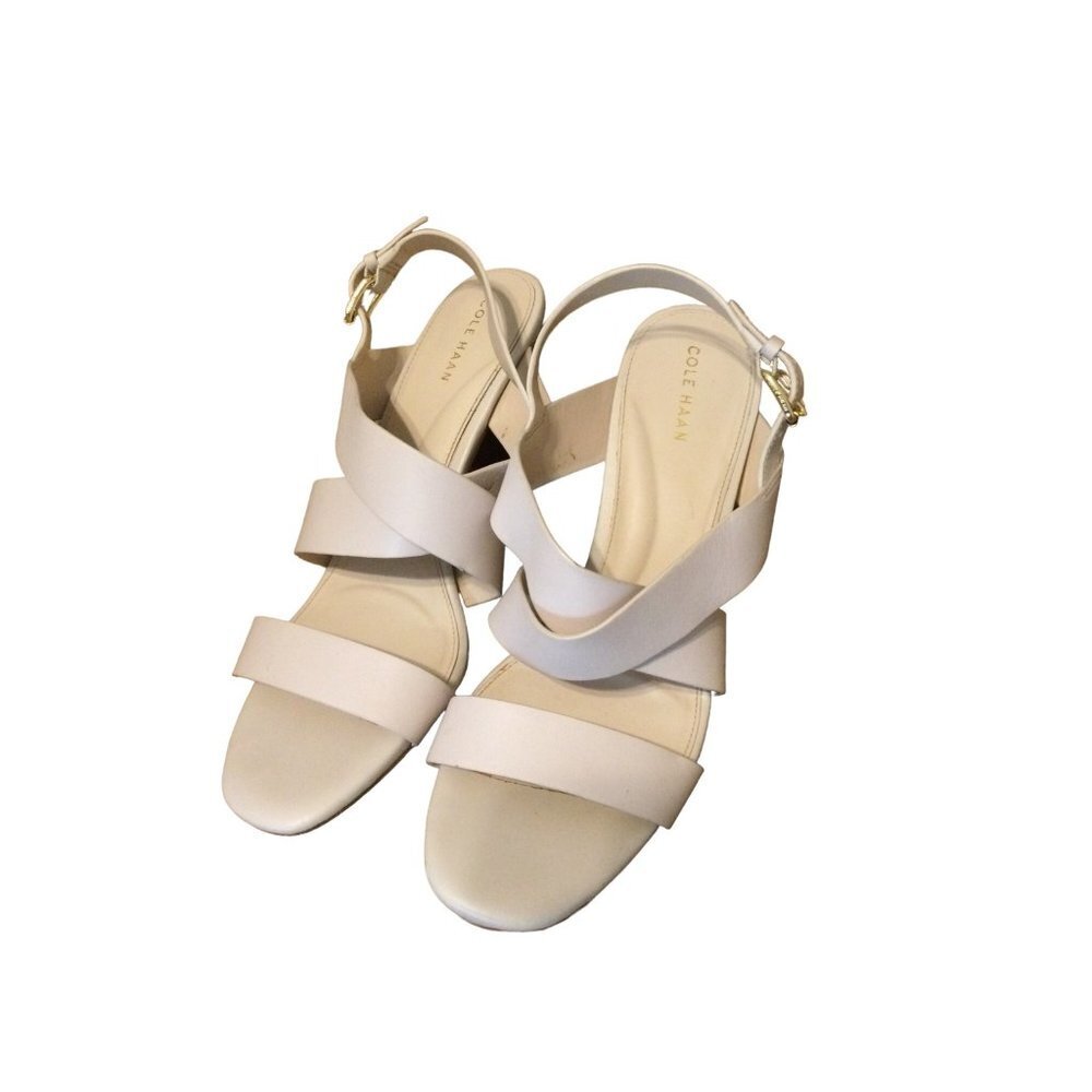 Cole Haan Women's Cynthia Block Heel Strappy Sandal Slip On Beige Size 9.5B
